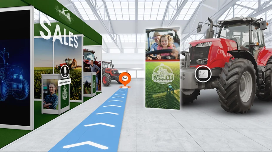 Tradeshow floor with a guided tour and spatial activations.