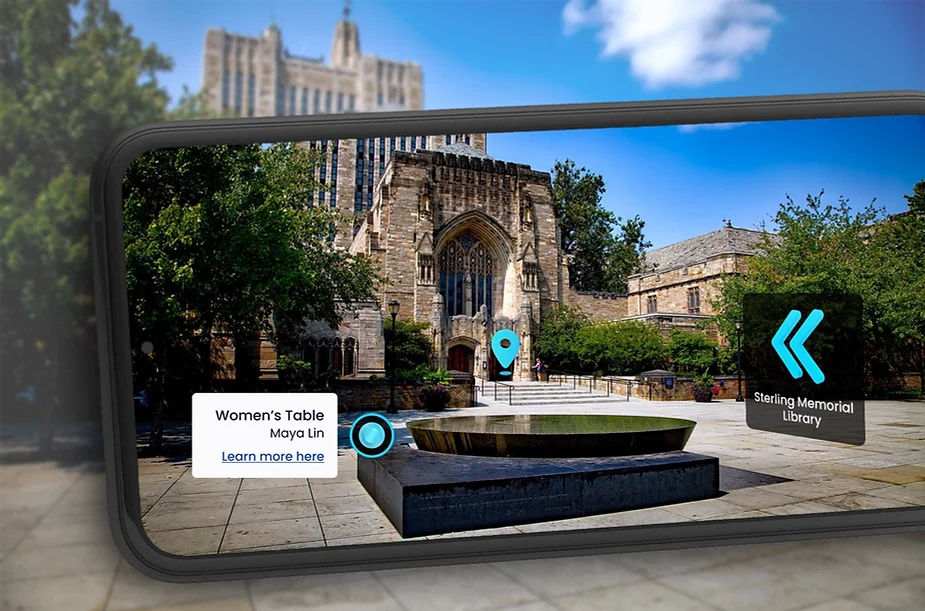 Navigating a campus with location pin navigation and interactive hotspot activation.